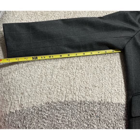 Kasper Womens 12P Petite Single Breasted Blazer Window Pane Plaid Gray 3 Button - Picture 7 of 9